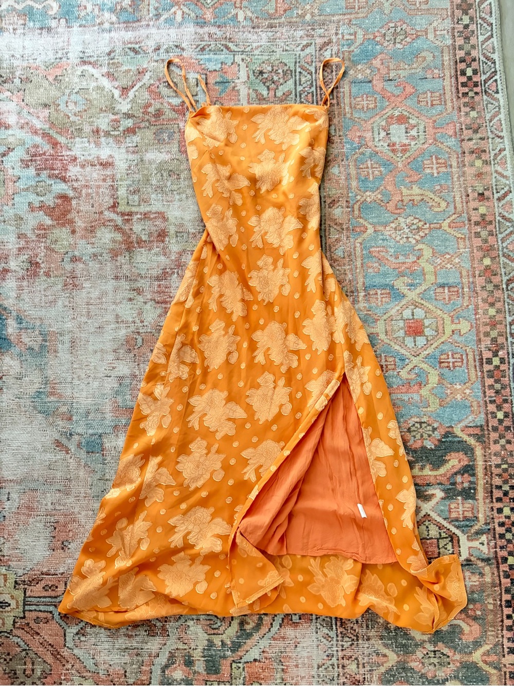 Hello Molly Melon Orange Floral Slip Dress XS